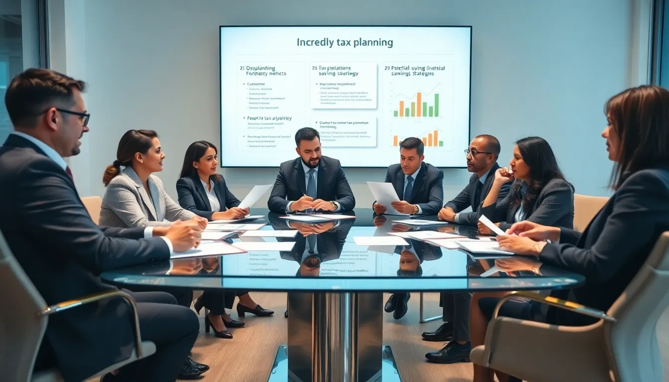 diverse financial advisors collaborating on tax planning strategies.